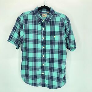 True Grit Plaid Shirt Mens M Green Muslin Cotton Gauze Short Sleeve Button Up